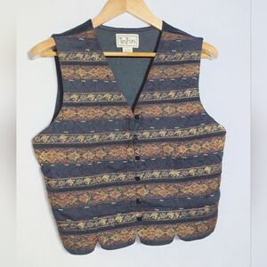 Vintage Tantrums Patterned Sz L Vest with Black Red and Gold Accents